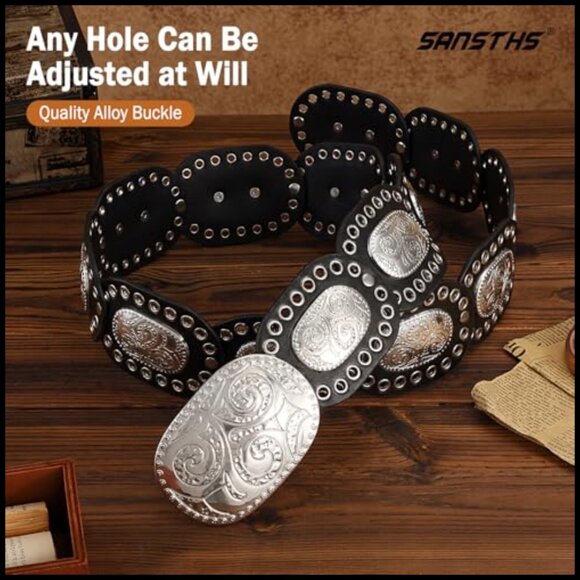 Western Concho Disc Belt Faux Leather Boho Chic Adjustable Cowgirl Style main image 7
